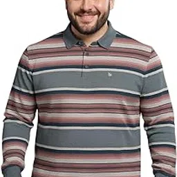 BULLMER Striped Textured Printed Polo Neck Fullsleeve Plus Size Tshirt with Rib for Men | Men’s Polo Tshirts in Plus Sizes only-image-59