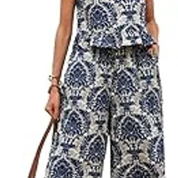 trendy queen Women's Blue Floral Print Straight Polyester Round Neck Co-ord Set (SD832_KB)-picture-19