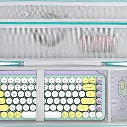 BOVKE Hard Carrying Case Compatible with Logitech POP Keys Mechanical Wireless Keyboard and POP Wireless Mouse Combo, Mesh Zipper Bag for Cables, Batteries, Emoji Keys, Mint Blue (Case Only)-picture-21