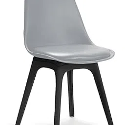 Finch Fox Eames Replica Faux Leather DSW Stylish & Modern Furniture Plastic Chairs with Cushion for Cafeteria Seating, Dining, Living, Side, Kitchen, Restaurants, Hotels in Grey & Black Color-picture-31