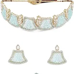zaveri pearls Turquoise Blue Artificial Stones & Kundan Necklace Earring & Ring Set For Women-ZPFK16663-picture-23