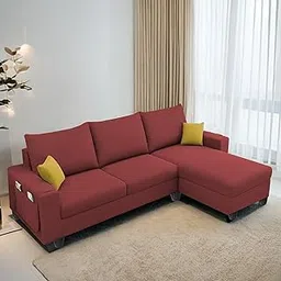 Casaliving Porto RHS 4 Seater L Shape Sofa Set for Living Room (Maroon Fabric) Premium Velvet Fabric-picture-10