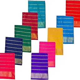 vedira 1 Meter Unstitched Blouse Material | South Cotton Silk Border Blouse Pieces | Wedding & Festival Gifting | Navratri, Durga Puja, Oti Bharan, Ugadi, Haldi-Kumkum | Pack of 10, Multicolor-picture-36