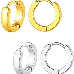 karishma kreations Valentine jewellery Stainless Steel Mens Earrings Combo Black Gold Silver Piercing Screw Bali Stud Hoops Earing Multicolor Earrings Combo for men boys Unisex-picture-23