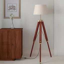 Wooden Tripod Floor Lamp with Beige Jute Cotton Shade | Adjustable Height Standing Lamp with Antique Brass Finish for Living Room, Bedroom, Office & Home Decor – Pack of 1-picture-39