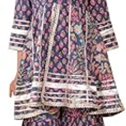 superminis Girls Cotton Floral Printed Gotta Work 3/4 Sleeves Flared Design Kurti & Sharara Set-picture-44
