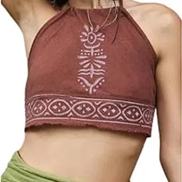 CRYSTALHEAL Boho Halter Neck Crop Top – Cotton & Jute Blend Backless Top for Women | Stylish Boho-Chic Summer Wear in Cream & Black | Trendy Festival & Casual Outfit-image-76