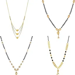 zeneme Jewellery One Gram Gold Plated Combo of 4 Mangalsutra Necklace Pendant Tanmaniya Nallapusalu Black Bead Chain For Women and Girls-picture-13