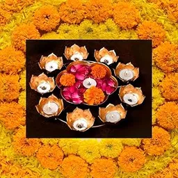 Amazon Brand - Umi Diya Shape Flower Decorative Urli Bowl for Home Diwali Handcrafted Bowl for Floating Flowers and Tea Light Candles Home(12 Inches)-image-14