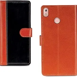 Pinaaki Enterprises ITEL S42 Case | Premium Leather Finish | with Card Pockets | Wallet Stand |Complete Protection Cover for ITEL S42 - Camel and Black-picture-18