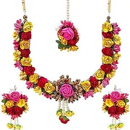 youbella Jewellery Set for Women Floret Gota Patti Necklace, Earrings & Maang Tika for Women & Girls (Mehandi/Haldi)-picture-17
