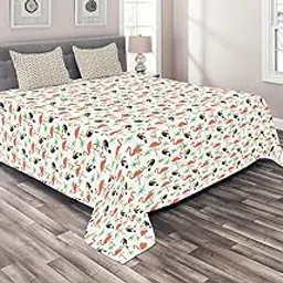 Ambesonne Tropical Coverlet, Low Poly Style Exotic Flamingo and Toucan Birds with Abstract Palm Trees, 3 Piece Decorative Quilted Bedspread Set with 2 Pillow Shams, Queen Size, White Green Coral-picture-12