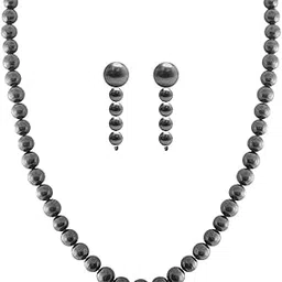 sri jagdamba pearls dealer Single String Black Pearl Necklace for Women/Girls | Round AA Freshwater Pearls 4-5MM | 16-18 Inches Length | Jewellery Set To Gift Women-picture-41