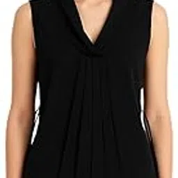 Girls Sleeveless Pleated Blouse, Black, Cowl Neck, Elastic Waist Top-picture-47