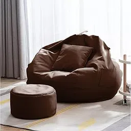 raya collection Raya Collection� 4XL Jumbo Big Size Leatherette Tear Drop Shape Bean Bag Cover with Round Puffy Cover and Cousion Cover Without Beans Cover Only (Brown)-picture-18