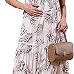 Women's Floral Print Cotton offwhite Color Maternity Maxi Dress-image-48