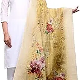 ™ Jacquard Banarasi Silk Floral Dupatta for Women (Free Size) (Gold)-image-1