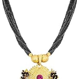 meenaz Traditional South indian Temple 1 Gram Gold 18KT Maharashtrian tanmani Wedding Copper Brass Moti Pearl Beads marathi Tushi Mangal sutra Tanmaniya Mani Mala Thushi Mangalsutra Necklace Pendant Locket Choker Sets Jewellery Set for Women Girls Ladies -THUSHI-116-picture-13