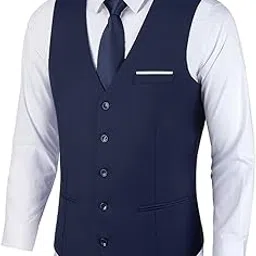 bakerbear Mens Suit Vests Formal Men's Waistcoat V-Neck Vest Dress for Men Black Navy Blue Tuxedo Vests, Navy Blue, Medium-picture-20