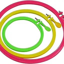 ikis Neon Embroidery Hoops Set, Adjustable Plastic Craft Rings in Pink, Yellow, Green, 4.25-8 Inch Diameter, 3 Pack for Needlework, Cross Stitch-picture-21