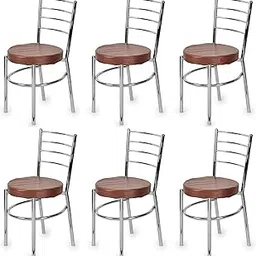 GOYALSON Dining Ergonomic Dining Home Chair Hotel Restaurant Chair with Steel Chrome Polish and leatherite seat (6, Brown, Standard)-image-9