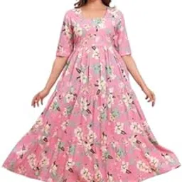 Latest Stylish Designer Printed Gown/Dress Pink Color-picture-56