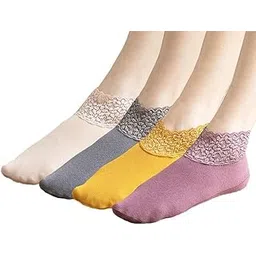 wklouyhe Women's Short Socks Lace Lace Thick Warm Silicone Non Slip Floor Low Top Loose Socks_Multicolour(Pack Of 04,Free Size)-picture-39