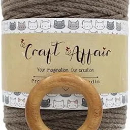 Craft Affair | Knitted/Braided Macrame Cord (4mm, 100 Meter) | Get Free 5cm Wooden Ring | Cotton Thread for Knitting, Art & Craft, Wall Hanger and Other Projects - Stone-picture-13