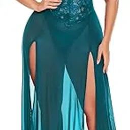 weavewear clothing Women Lingerie Lace Babydoll Dress Open Front Sleepwear Long Sheer Nightgowns V Neck Nightwear for Wife, Women Wedding Valentine Special Night Occasion Festival-picture-14