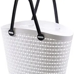 HOMIES, 1 piece Caddy Tote Portable shopping basket Storage Bin with handle, Multipurpose White Plastic Storage Basket (H25cm*L36cm*W17cm)-picture-27