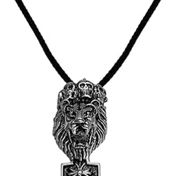 Biker jewellery Viking Tiger Face On Skull Head Crown With Jesus Crusifix Cross Black And Silver Zinc Metal Cotton Dori Pendant Chain For Women SPn2022862-image-65
