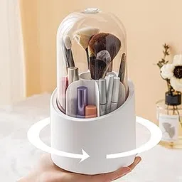 Spirahomes 360°Rotating Makeup Brushes Organizer with Lid Cosmetic Brush Storage Box for Dressing Table Makeup Brush Holder-picture-29