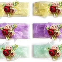 ADIKALA Net Band Flower Bunch Set for Wedding Packing, Gift Tray Decoration, DIY Crafts, Pack of 6 (Maroon D2)-image-22