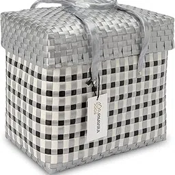 Arnavira Handmade Multipurpose Basket with Lid 9L Used as Lunch Basket/Lunch Bag Tiffin Bag for Office,School & Travel (Medium) (24x15x25 CM)-picture-13