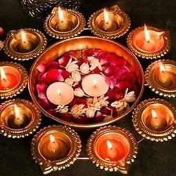 Tia Crafts Diya Shape Flower Decorative Urli Bowl for Home Handcrafted Bowl for Floating Flowers and Tea Light Candles Home,Office and Table Decor| Diwali Decoration Items, Metal, Gold Large-image-12