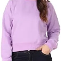 Jhoomantroo Women's Drop Shoulder Crop Sweatshirt Long Sleeve Pullover, Casual Loose Fit, Soft Cooton Blend-picture-24