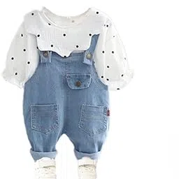 bold n elegant Polka Dot Print Kid's Full Length Sweatshirt Hoodie with Suspender Dungaree Pants Smart Casual Jumpsuit for Baby Boys and Girls-picture-48