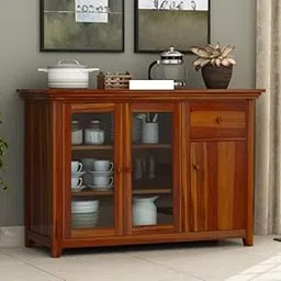 MAYOOR ART Solid Sheesham Wood Sideboard Cabinet with 2 Fiber Glass Doors and 1 Drawer Storage | Wooden Crockery Cabinet | Kitchen Display Unit | Kitchen Cabinet | (Honey Finish)-image-79