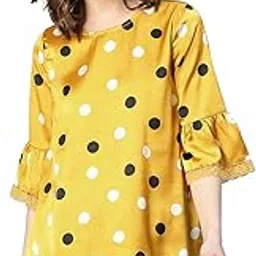 oxolloxo Women Polka Satin Print Bell Sleeve Nightwear Top-picture-56
