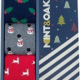 mint & oak Printed Christmas Socks For Men, Cotton Crew Colorful Secret Santa Gift Box for Men, Xmas Calf Length Boys Socks With Fun Prints - Gift Box of 3-picture-22