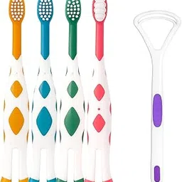 Kid's Toothbrush Combo Pack, Manual Toothbrush for Kids with Tongue Cleaner, Extra Soft Bristles for Sensitive Teeth, Non Slip Handle, Safe & Gentle Oral Care for Kids (Ages 2-10) (Pack of 4)-image-2