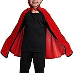 Kaku Fancy Dresses Polyester Red Robe Hooded Cape With Devil Horn And Pumpkin Basket For Halloween Costume For Kids - Red, 7-8 Years-picture-34
