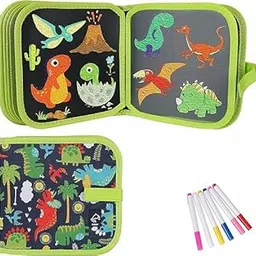 Book Doodle Set for Kids,Magic Drawing Book for Kids,Reusable Drawing Book 6 Watercolor Pens 8 Page Drawing,Road Trip Car Game Writing Painting Set for Boys and Girls (Green)-image-58