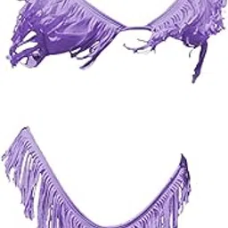 Tassel Bikini Set Push Up Top Swimwear Costume Travel Bathing Suit Purple M-image-83