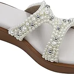 sole mates by palak Santorini Pearl-Embellished Chunky Sliders, White with Silver Beads, Boho-Chic Design-picture-40