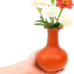 HPW 8 Inch Terracotta Earthenware Clay Flower Vase for Home & Office,Designer Decorative Round Flower Pot for Living Room Decoration, Organic Handcrafted Mitti Showpiece for Table,Set of 1,Browne-picture-12