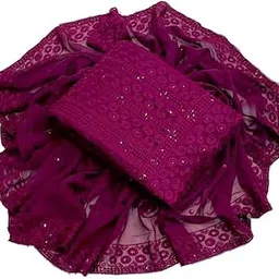 cloth clock Hot Releases Women's Georgette Embroidery Lucknow Chiply Work Unstitched Salwar Suit Dress Material (Free Size_Multi Color)-picture-44