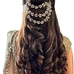 Rhinestone Kundan Work Wedding Tiara Headband Bridal Headpiece Hair Chain for Party Hair Accessories for Girls Women (White)-image-15