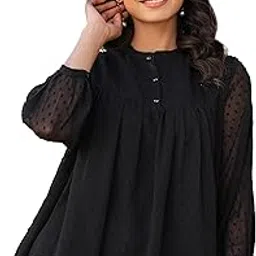janasya Women's Black Dobby Chiffon Solid Empire Top-picture-29
