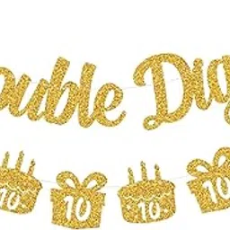 Festiko Double Digits 10Th Birthday Banner - Happy 10Th Birthday Decorations 10 Year Birthday Decorations For Kids 10Th Birthday Decors 10Th Anniversary Party Supplies (Double Digits-Gold)-picture-10